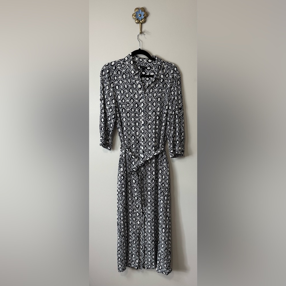 Talbots Blue and White Buttoned Tie Front Maxi Dress